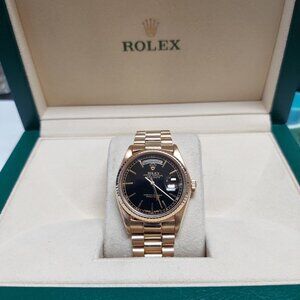 Rolex 18k Mens 36mm President 18038 Day-Date Black stick
